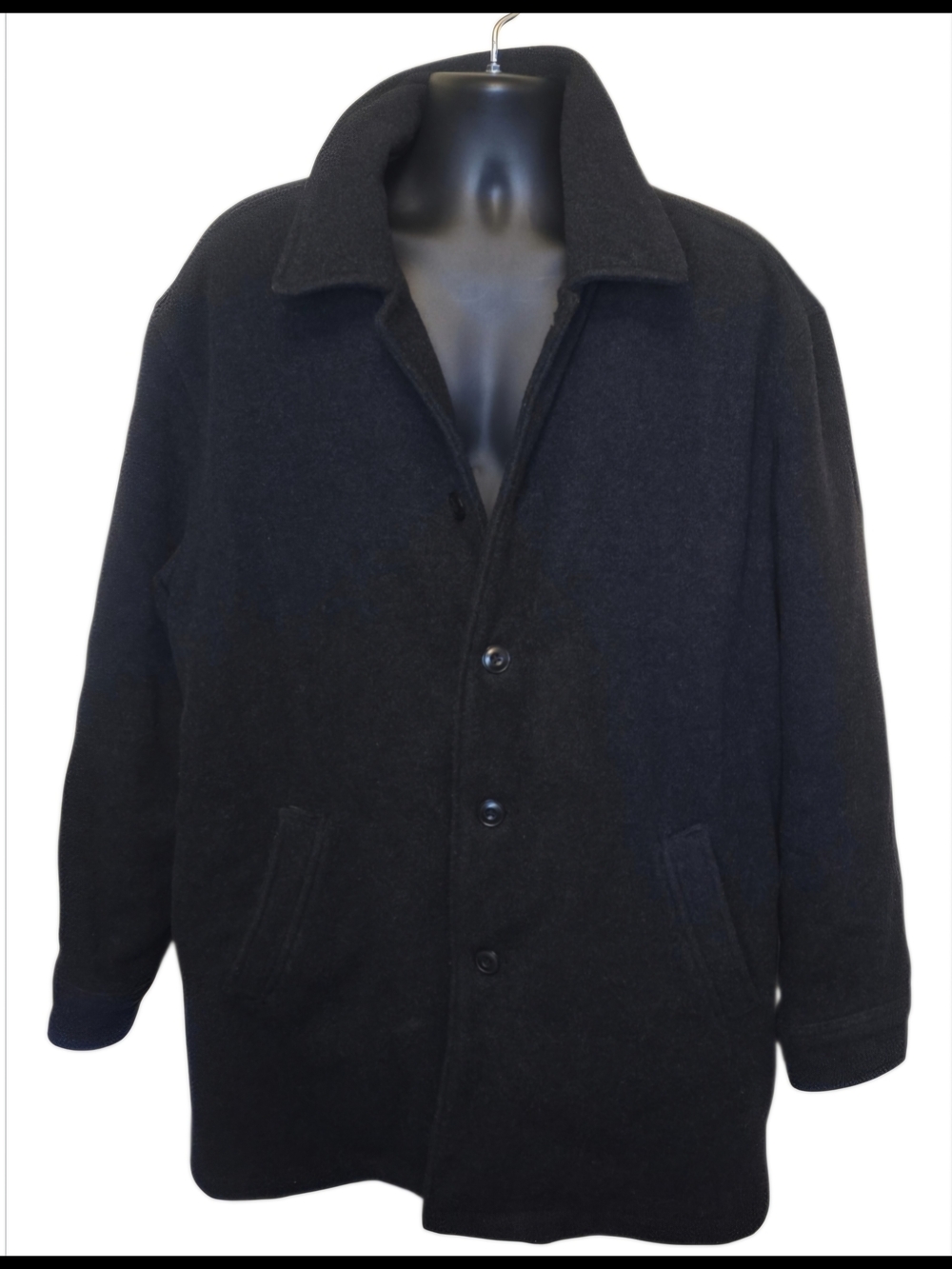 Gap Men’s Black Wool Blend Car Coat / Mid-Length Topcoat - Size L